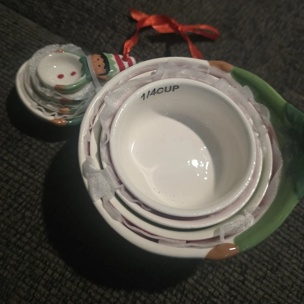 Holiday Time | Ceramic Christmas Elf Nesting Measuring Cup & Spoon Set
